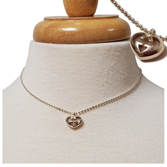 GUCCI NECKLACE STERLING SILVER LOVE BRITT OPAL INTERLOCKING G LOGO HEART PENDANT - Picture 1 of 9
